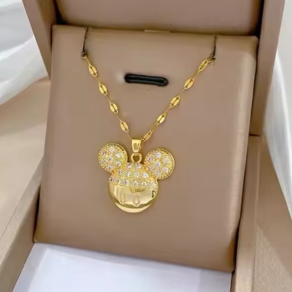 Gold Filled Cubic Zirconia Mickey Mouse Necklace - Picture 1 of 1